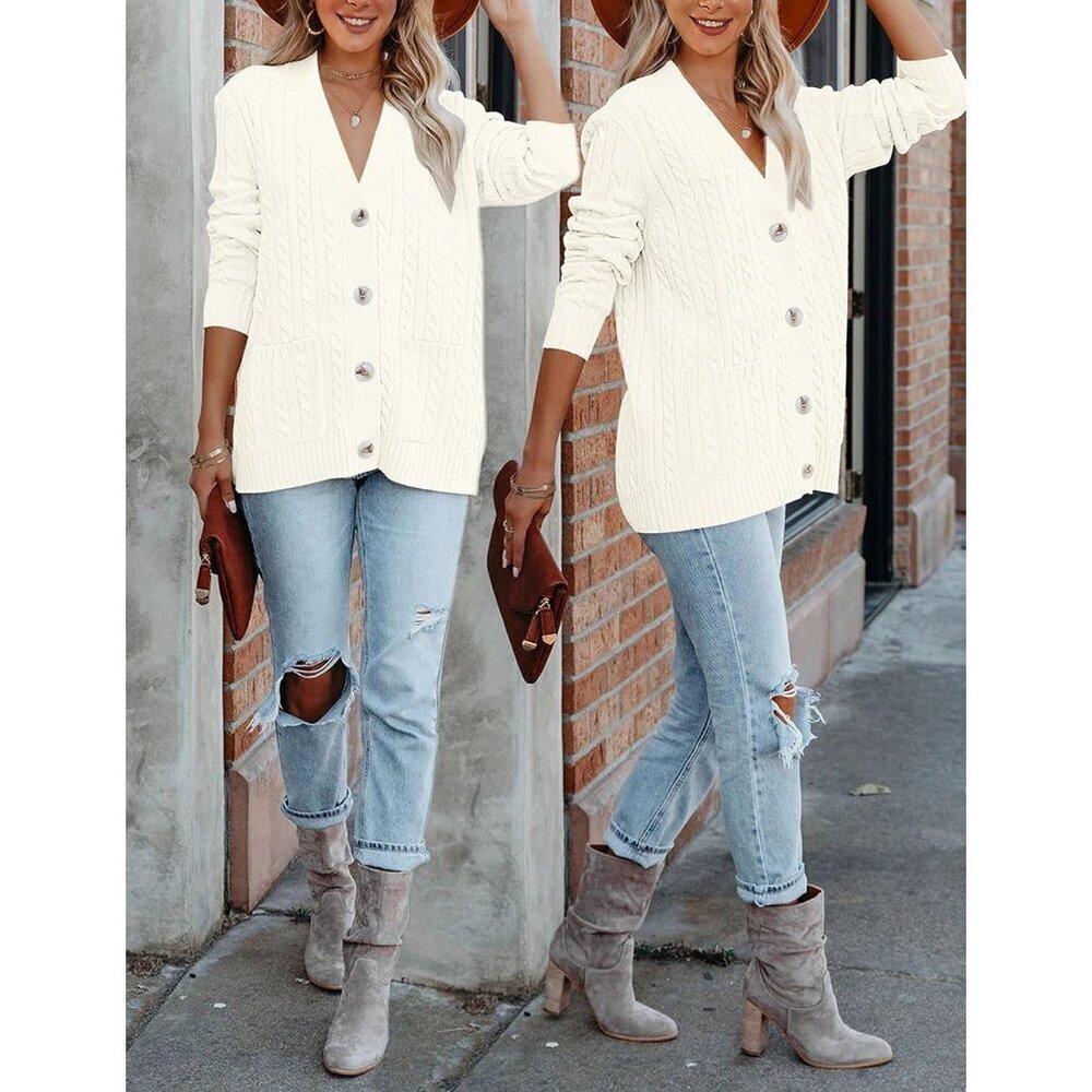 Women's Acrylic Cable Knit Cardigan Medium Open Front Warm Casual Coat - Picture 7 of 9